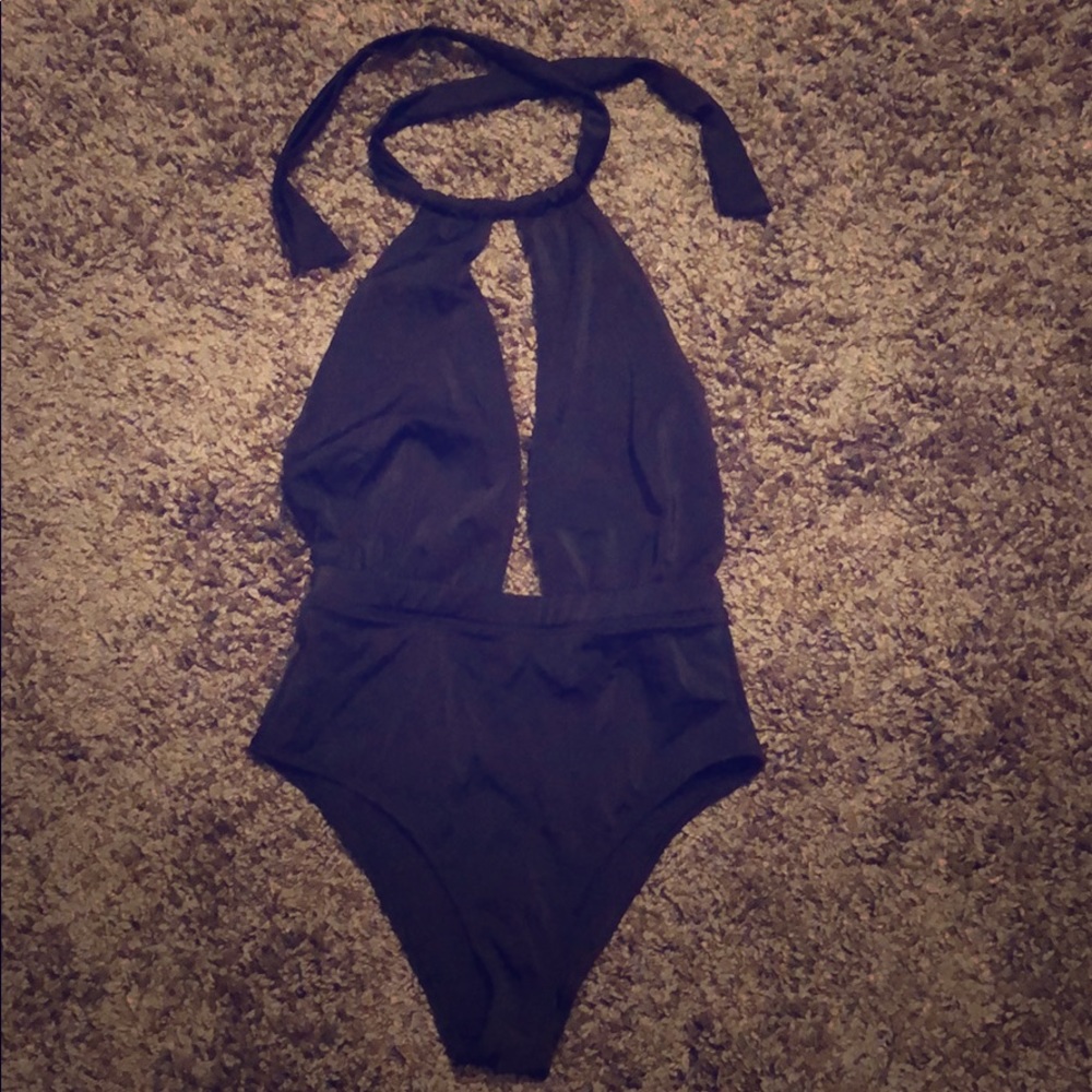 ASOS plunging neckline one piece swimwear.